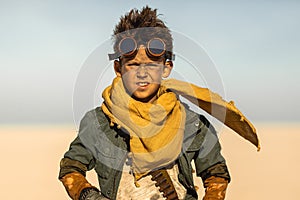 Post-apocalyptic Warrior Boy Outdoors in Desert Wasteland