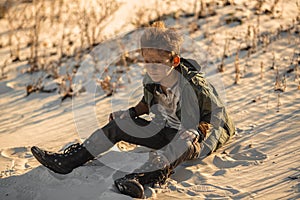 Post Apocalyptic Warrior Boy Outdoors in Desert Wasteland