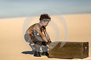 Post-apocalyptic Warrior Boy Outdoors in Desert Wasteland