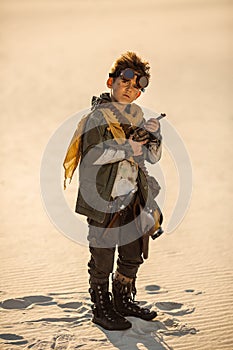 Post-apocalyptic Warrior Boy Outdoors in a Wasteland