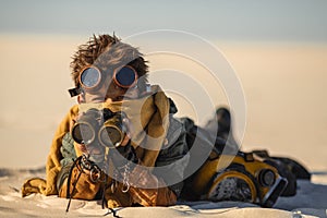 Post-apocalyptic Warrior Boy Outdoors in a Wasteland