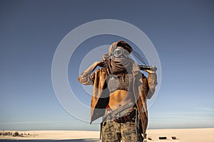 Post-apocalyptic Warrior Woman Outdoors in a Wasteland