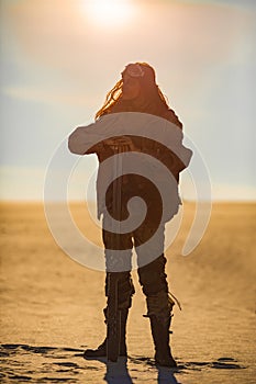 Post-apocalyptic Woman Outdoors in a Wasteland