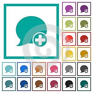 Post blog comment flat color icons with quadrant frames