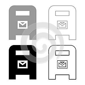 Post box mail postal letterbox mailbox set icon grey black color vector illustration image solid fill outline contour line thin
