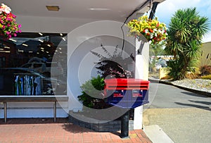 Post Boxes on Sidewalk in Takaka town New Zealand