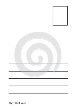 Post card back side for address and postage stamp place, vertical mockup pattern picture