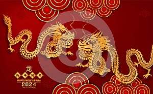 Post card for Happy chinese new year 2024 Year of Dragon. Charecter with asian style. Chinese is mean Happy chinese new year