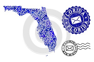 Post Communication Composition of Mosaic Map of Florida State and Distress Seals