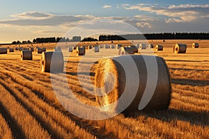 Post harvest beauty Golden hay bales adorn the vast agricultural field