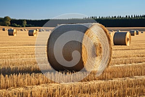 Post harvest beauty Golden hay bales adorn the vast agricultural field