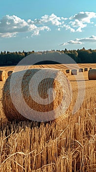 Post harvest beauty Golden hay bales adorn the vast agricultural field