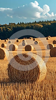 Post harvest beauty Golden hay bales adorn the vast agricultural field