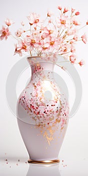 Post-impressionism Ceramic Vase With Floral Pattern And Glitters