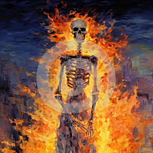 Post-impressionism Skeleton In Fire Painting By Selena Gomez