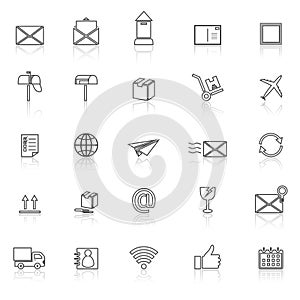 Post line icons with reflect on white background