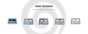 Post meridiem icon in different style vector illustration. two colored and black post meridiem vector icons designed in filled,