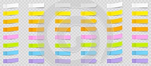 Post note colorful sticker set. Paper sticky tape with shadow. Realistic rectangle empty office blanks. Reminder lists isolated on