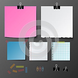 Post note paper set on gray background with shadow