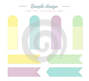 Post note stickers isolated on white background. Vector color sticky tapes with shadow template.