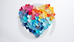 Post-it notes assembled in heart shape. Concept of loving your work and fall in love in the office