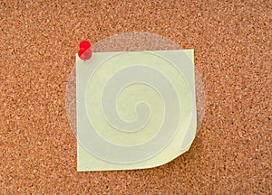 Post it notes on cork board .