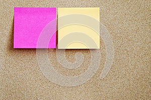 Post It Notes Sticked on Compressed Cork Wood Board Background for Adding Text Message