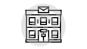 post office building line icon animation