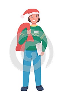 Post office courier with Santa sack flat color vector character