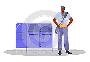 Post office male worker flat color vector illustration