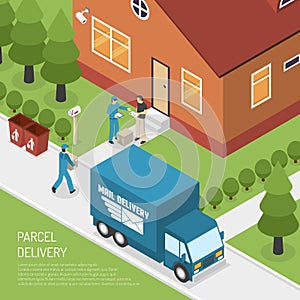 Post Office Parcel Delivery Isometric Poster
