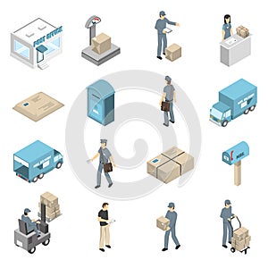 Post Office Service Isometric Icons Set