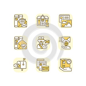 Post office yellow RGB color icons set