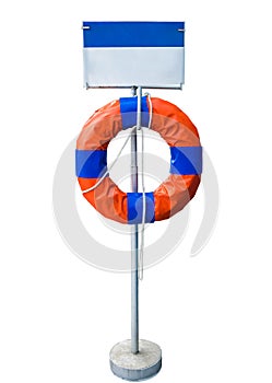 Post signboard with life buoy ring