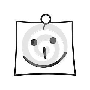 Post It with Smile Outline Flat Icon on White