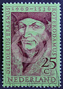 Dutch post stamp from the Netherlands with Desiderius Erasmus