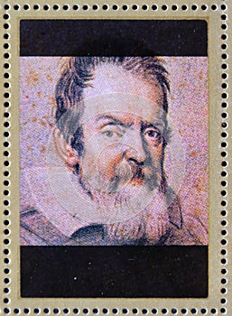 Postage stamp Ajman State, United Arab Emirates 1973, postage stamp error portrait galileo galilei