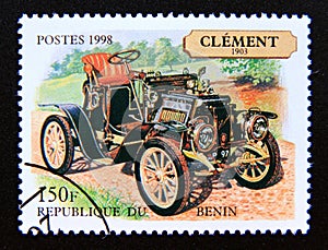 Postage stamp Benin 1998. Clement, 1903 oldtimer car