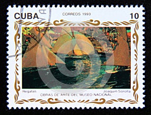 Postage stamp Cuba 1993. Regattas, Joaquin Sorolla painting