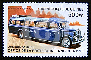Postage stamp Guinea, 1995. Autocar M.A.N 1934 bus