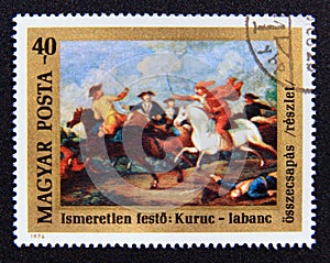 Postage stamp Hungary, Magyar, 1976. Kuruc Labanc Battle painting