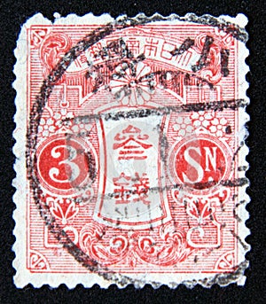 Postage stamp Japan 1926. Tazawa 3 sen carmine red