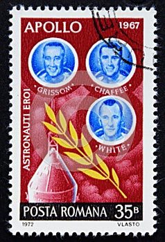 Postage stamp Romania, 1972. Casualties. Astronauts Grissom, Chaffee and White