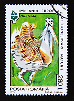 Postage stamp Romania, 1995. Great Bustard Otis tarda bird