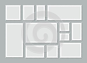Post stamps. Postal rectangular templates. Vector illustration