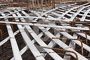 Post tension system, concrete reinforcement with tension cables in the structure of beam, system bridge gird floor, floor building photo