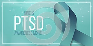 Post-Traumatic Stress Disorder Awareness Month concept. PTSD banner template teal ribbon. Vector illustration