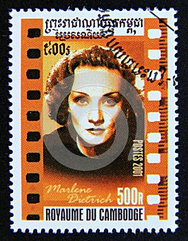 Postage stamp Cambodia, 2001. Marlene Dietrich