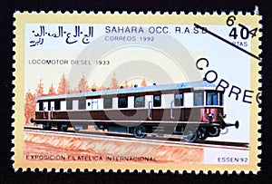 Postage stamp Cinderella 1992. Locomotive Locomotor Diesel 1933