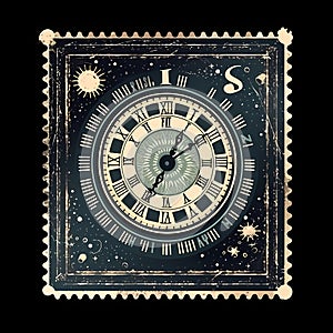 postage stamp with a clock and dial